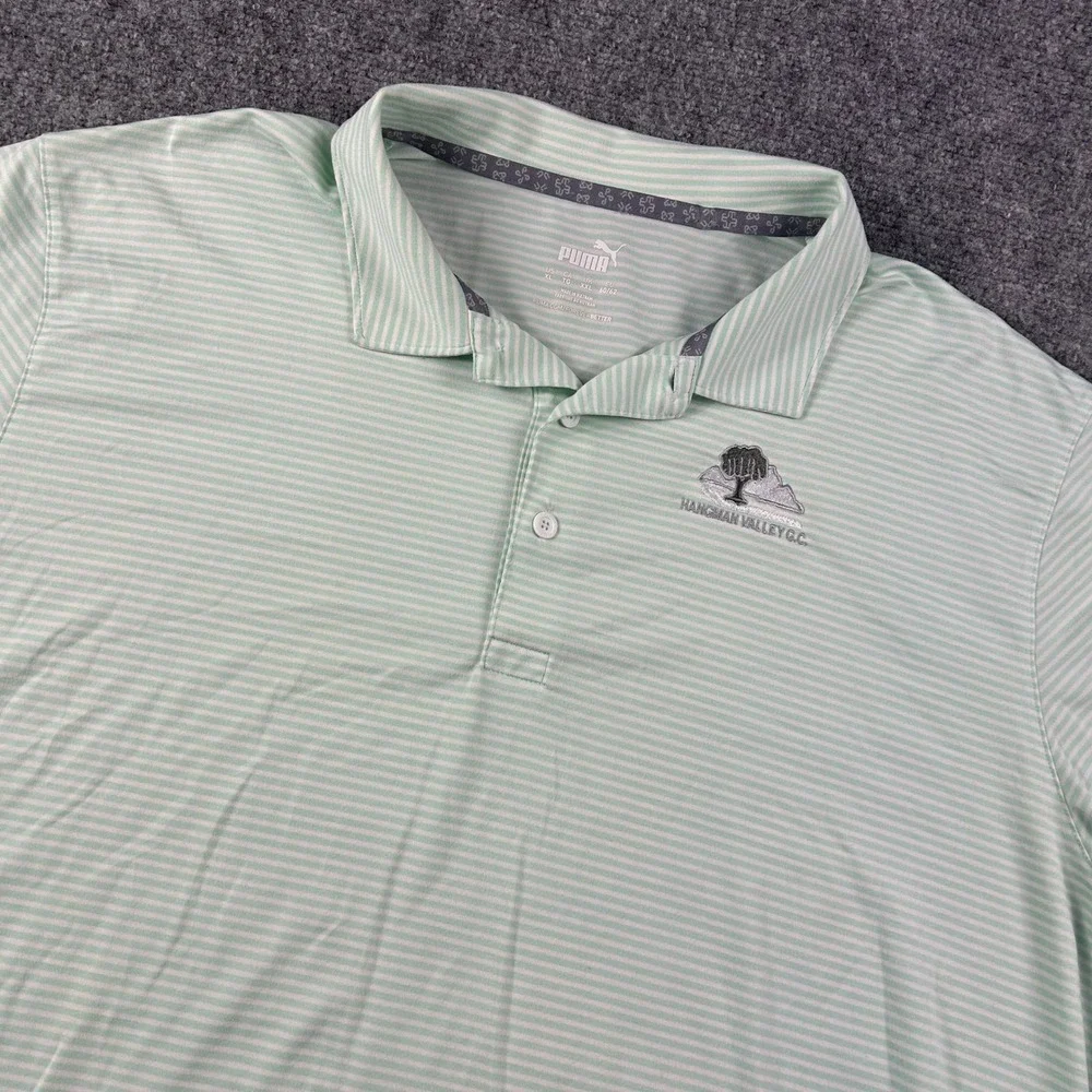 Puma‎ Golf Polo Mens XL Green Striped Hangman Valley GC Short Sleeve Shirt
